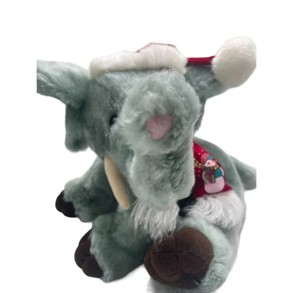 SKM ENTERPRISE ELEPHANT MERRY CHRISTMAS GRAY PLUSH STUFFED ANIMAL VINTAGE 15”